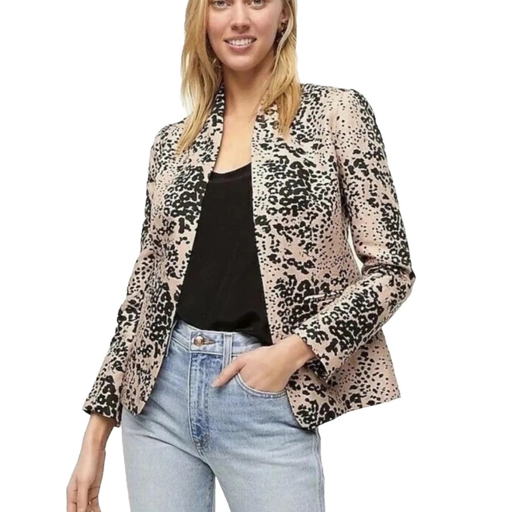 NEW J. Crew Going Out Blazer in Leopard Animal Print Linen Blend Size 00